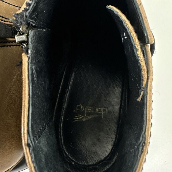 Dansko Vintage Platform Bootie Brown Tan Leather Laces Side Zip Womens 37 US 6.5 - Picture 7 of 14